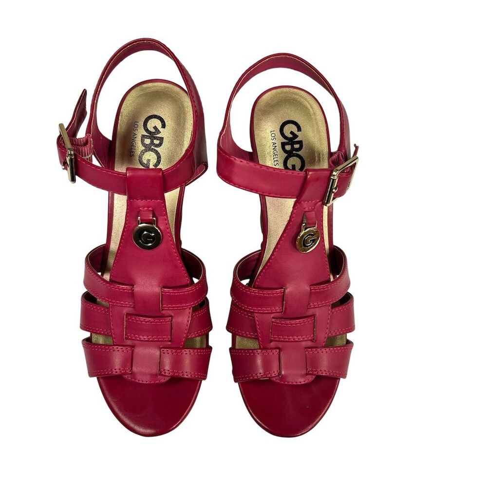 GBG Women's Pink Strappy Wedge Sandals Size 7 M Summer Casual